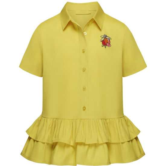 Изображение Блузка с воланами и вышивкой для девочки, цвет желтый