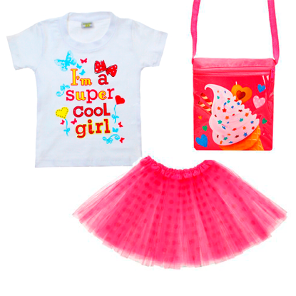 Изображение Нарядный комплект для девочки (футболка, юбка, сумочка)