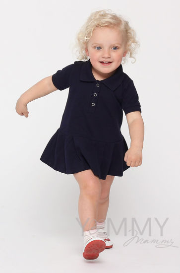 Изображение 
            
                Детское платье поло с воланом темно-синее
            
                    