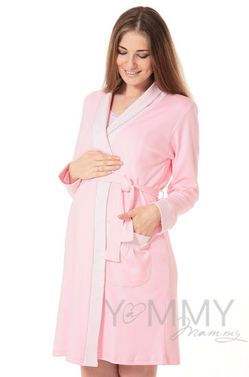 Изображение 
            
                Комплект халат с сорочкой розовый/белая полоска
            
                    